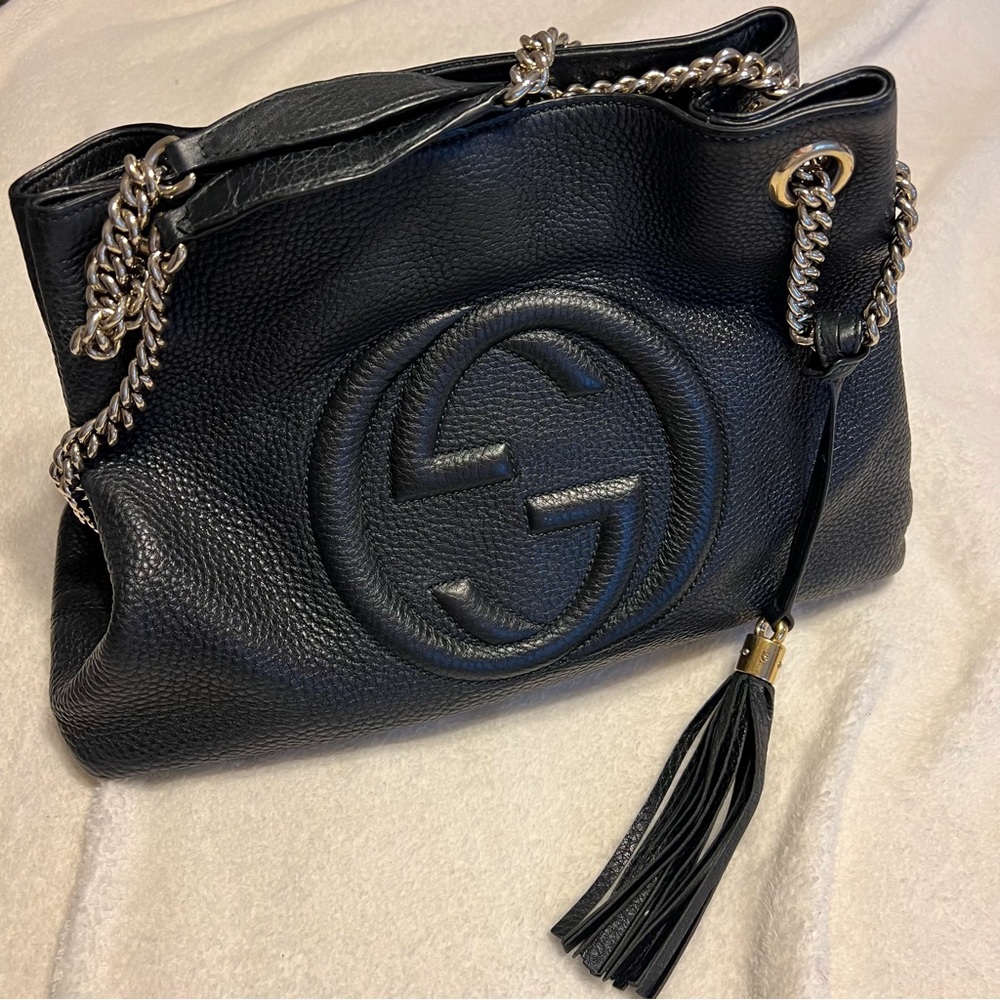 Authentic Gucci Leather Soho Large Shoulder Tote Bag